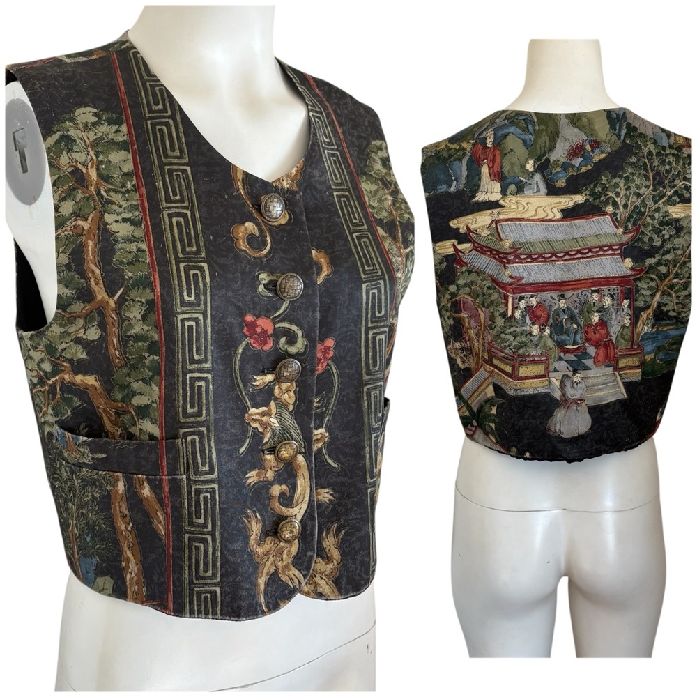 Vintage 90’s Max Mabel tapestry vest with East Asian scenic pattern Sz S